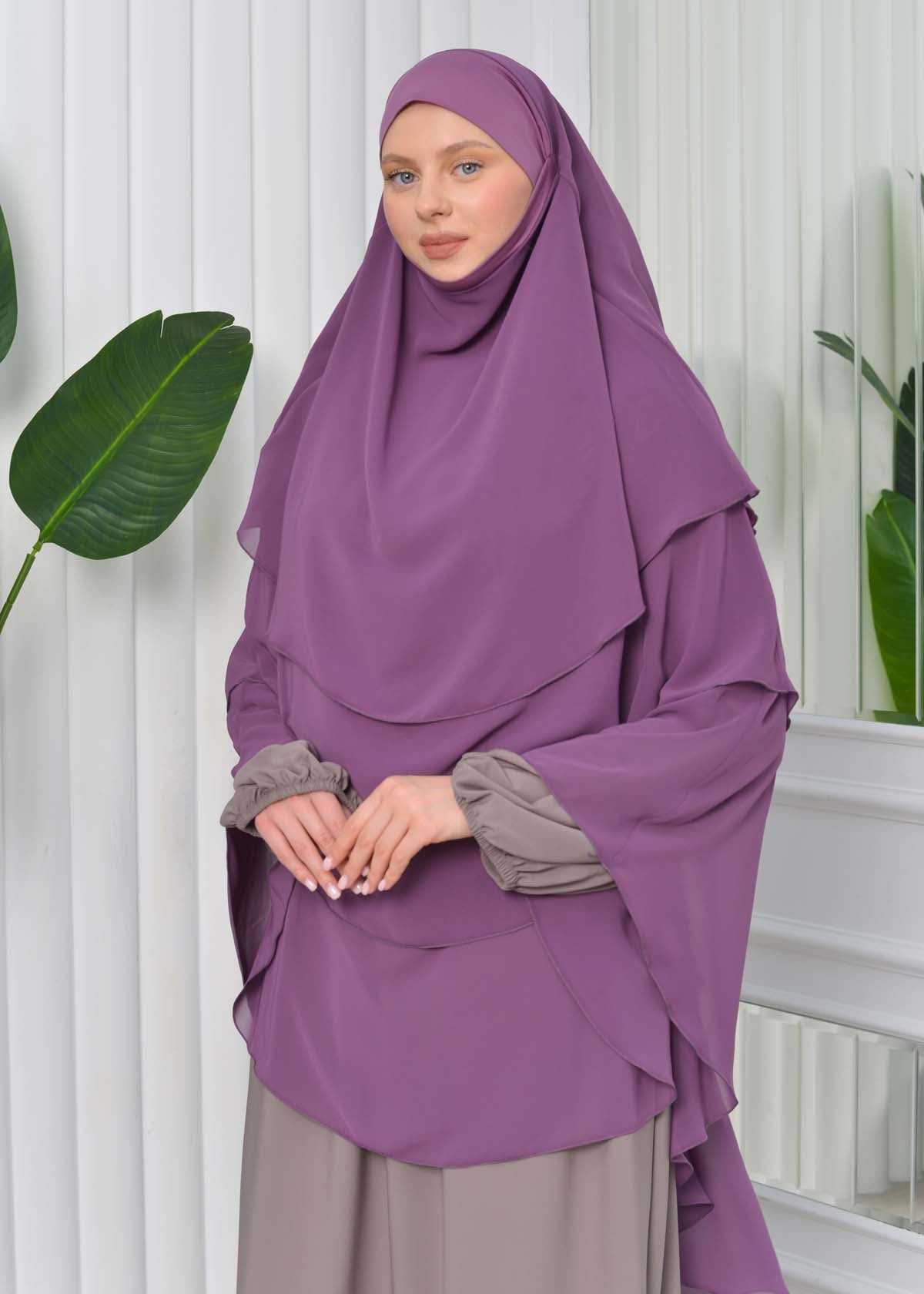 Chiffon Hijab Ready Made Veiled Practical Scarf 3 Layer - Cover Souffle 827 - Lavendel