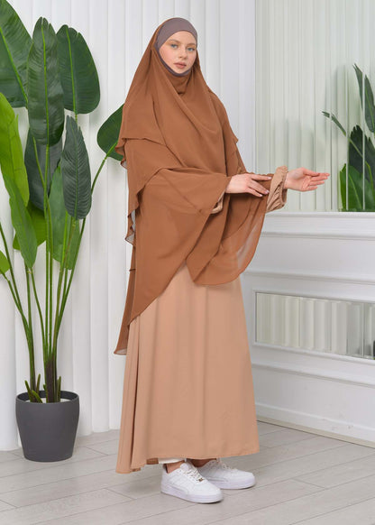 Chiffon Hijab Ready Made Veiled Practical Scarf 3 Layer - Cover Souffle 827 - Cognac