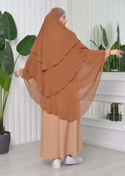 Chiffon Hijab Ready Made Veiled Practical Scarf 3 Layer - Cover Souffle 827 - Cognac