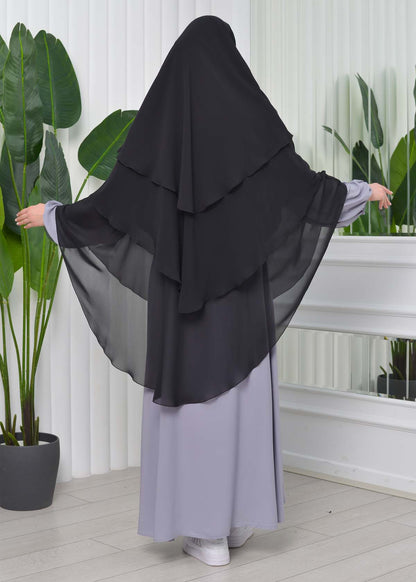 Chiffon Hijab Ready Made Veiled Practical Scarf 3 Layer - Cover Souffle 827 - Schwarz