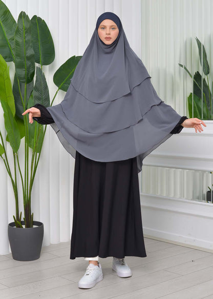 Chiffon Hijab Ready Made Veiled Practical Scarf 3 Layer - Cover Souffle 827 - Dunkelgrau