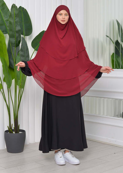 Chiffon Hijab Ready Made Veiled Practical Scarf 3 Layer - Cover Souffle 827 - Bordeaux