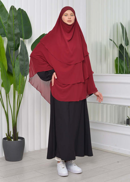 Chiffon Hijab Ready Made Veiled Practical Scarf 3 Layer - Cover Souffle 827 - Bordeaux