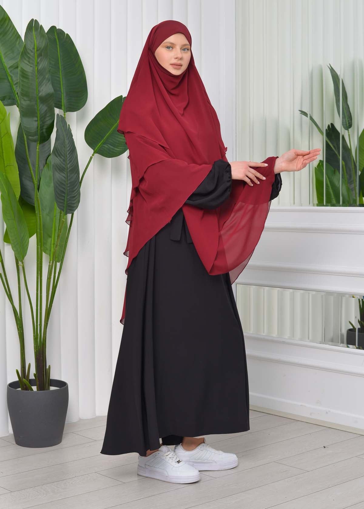 Chiffon Hijab Ready Made Veiled Practical Scarf 3 Layer - Cover Souffle 827 - Bordeaux