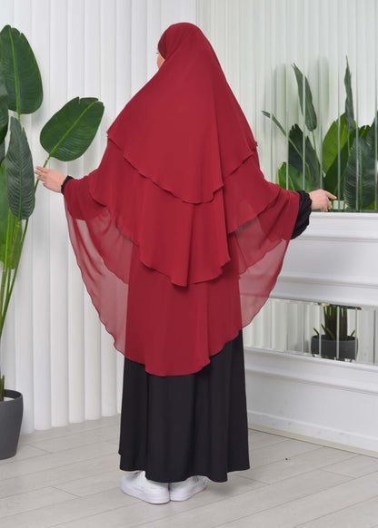 Chiffon Hijab Ready Made Veiled Practical Scarf 3 Layer - Cover Souffle 827 - Bordeaux