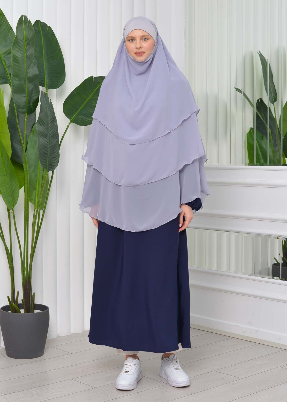 Chiffon Hijab Ready Made Veiled Practical Scarf 3 Layer - Cover Souffle 827 - Grau
