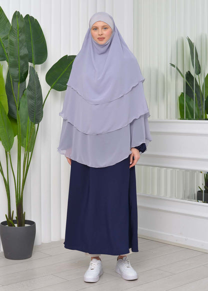 Chiffon Hijab Ready Made Veiled Practical Scarf 3 Layer - Cover Souffle 827 - Grau