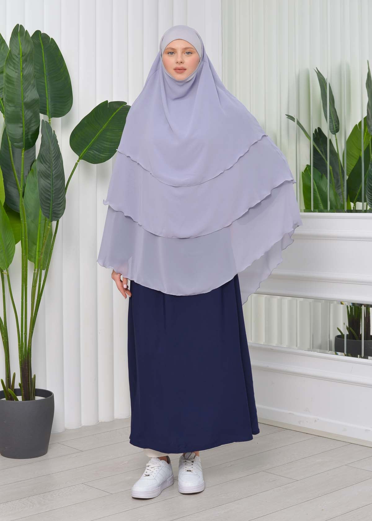 Chiffon Hijab Ready Made Veiled Practical Scarf 3 Layer - Cover Souffle 827 - Grau