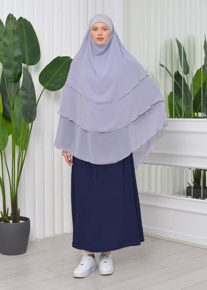 Chiffon Hijab Ready Made Veiled Practical Scarf 3 Layer - Cover Souffle 827 - Grau