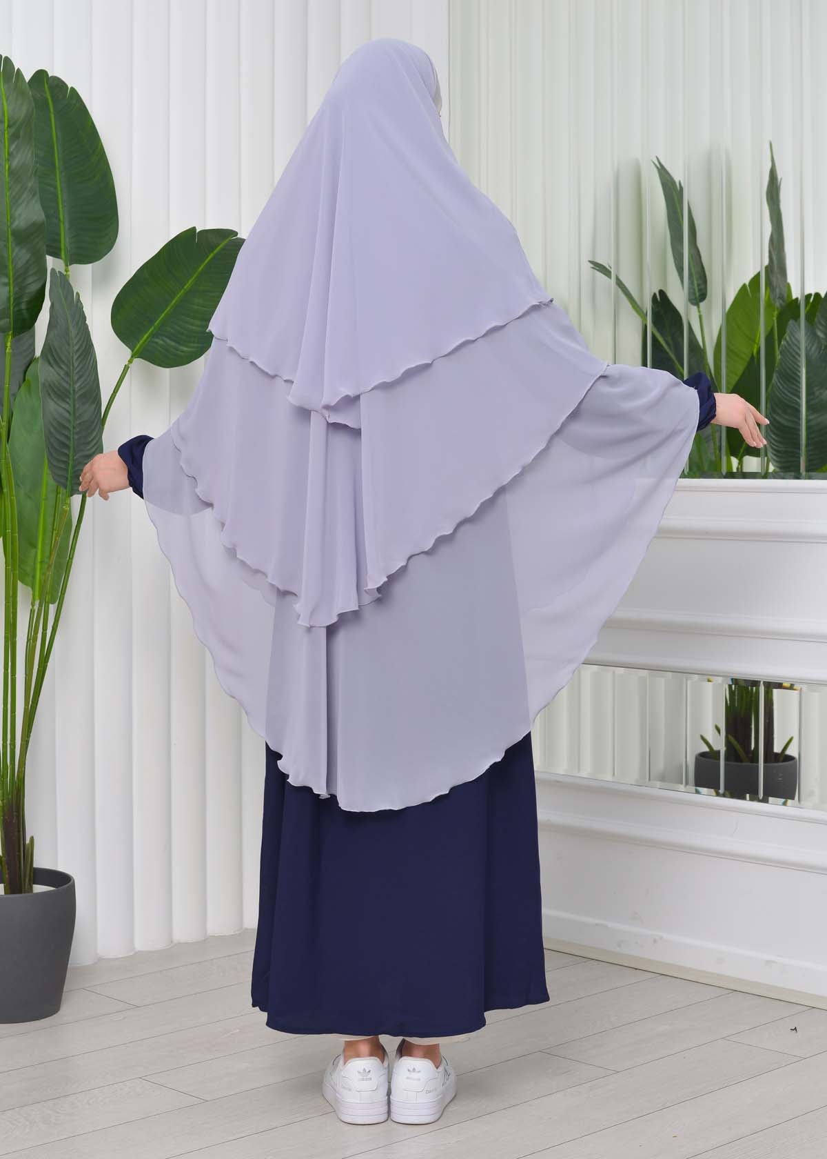 Chiffon Hijab Ready Made Veiled Practical Scarf 3 Layer - Cover Souffle 827 - Grau