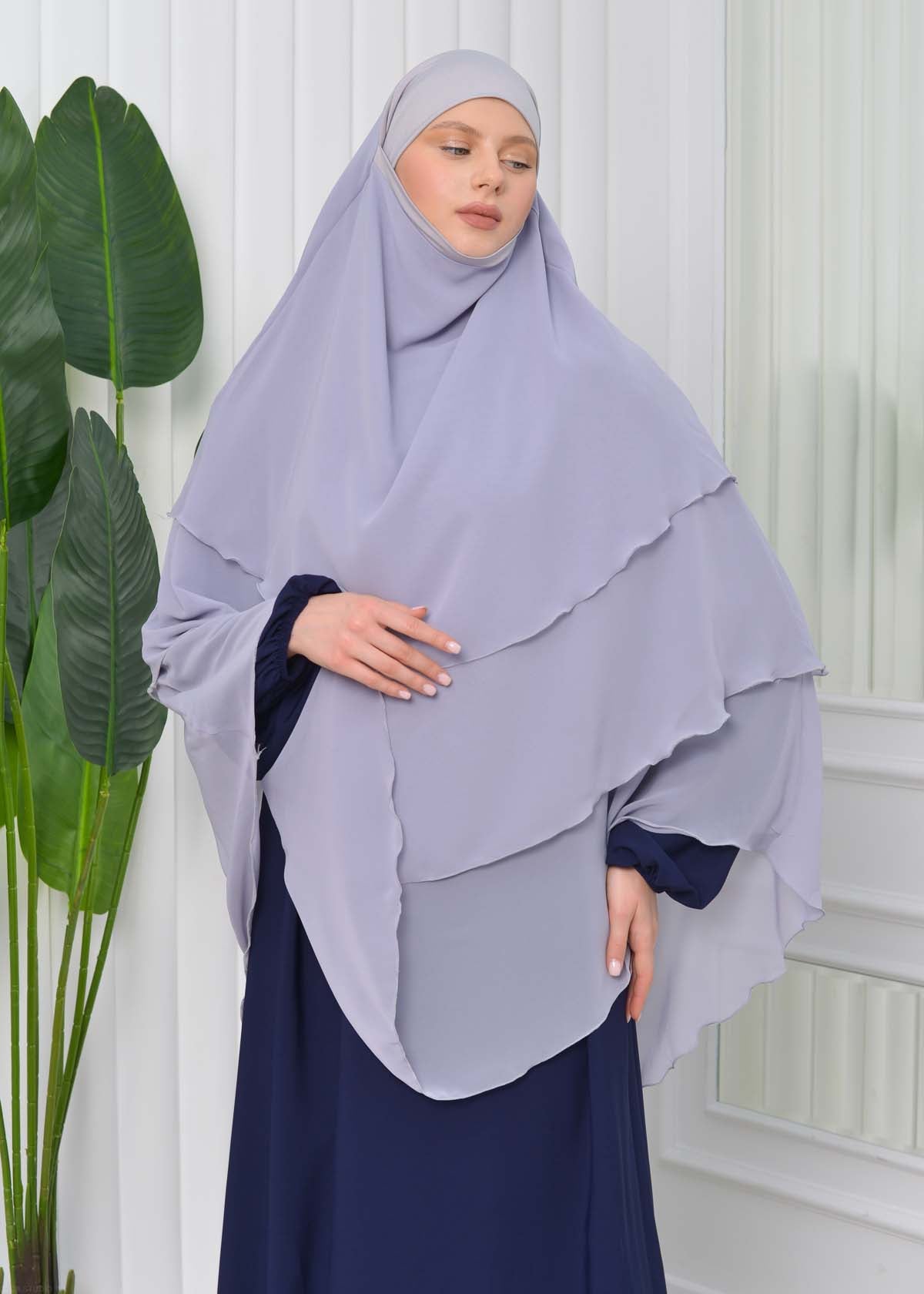 Chiffon Hijab Ready Made Veiled Practical Scarf 3 Layer - Cover Souffle 827 - Grau