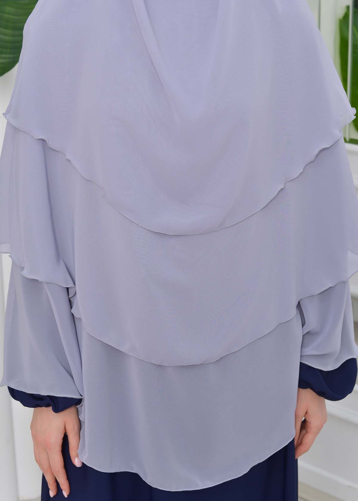 Chiffon Hijab Ready Made Veiled Practical Scarf 3 Layer - Cover Souffle 827 - Grau