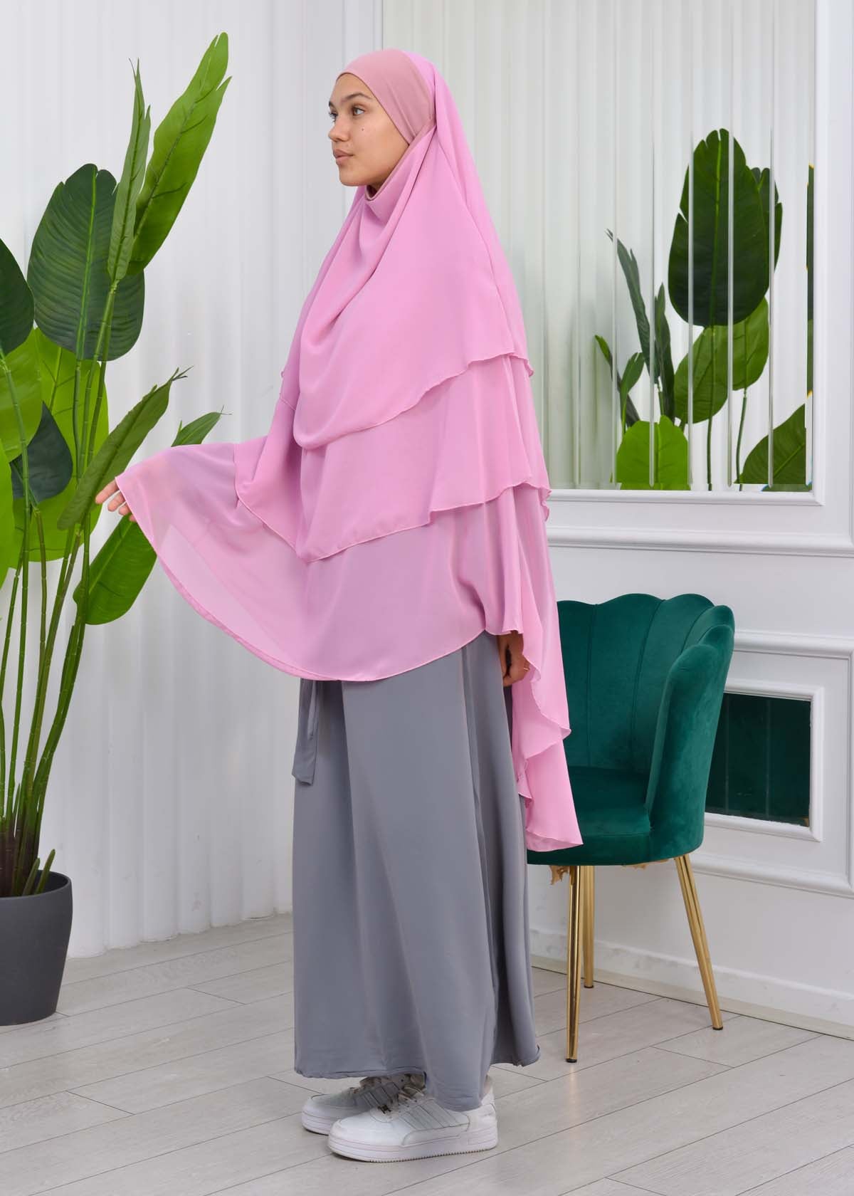 Chiffon Hijab Ready Made Veiled Practical Scarf 3 Layer - Cover Souffle 827 - Hellrosa