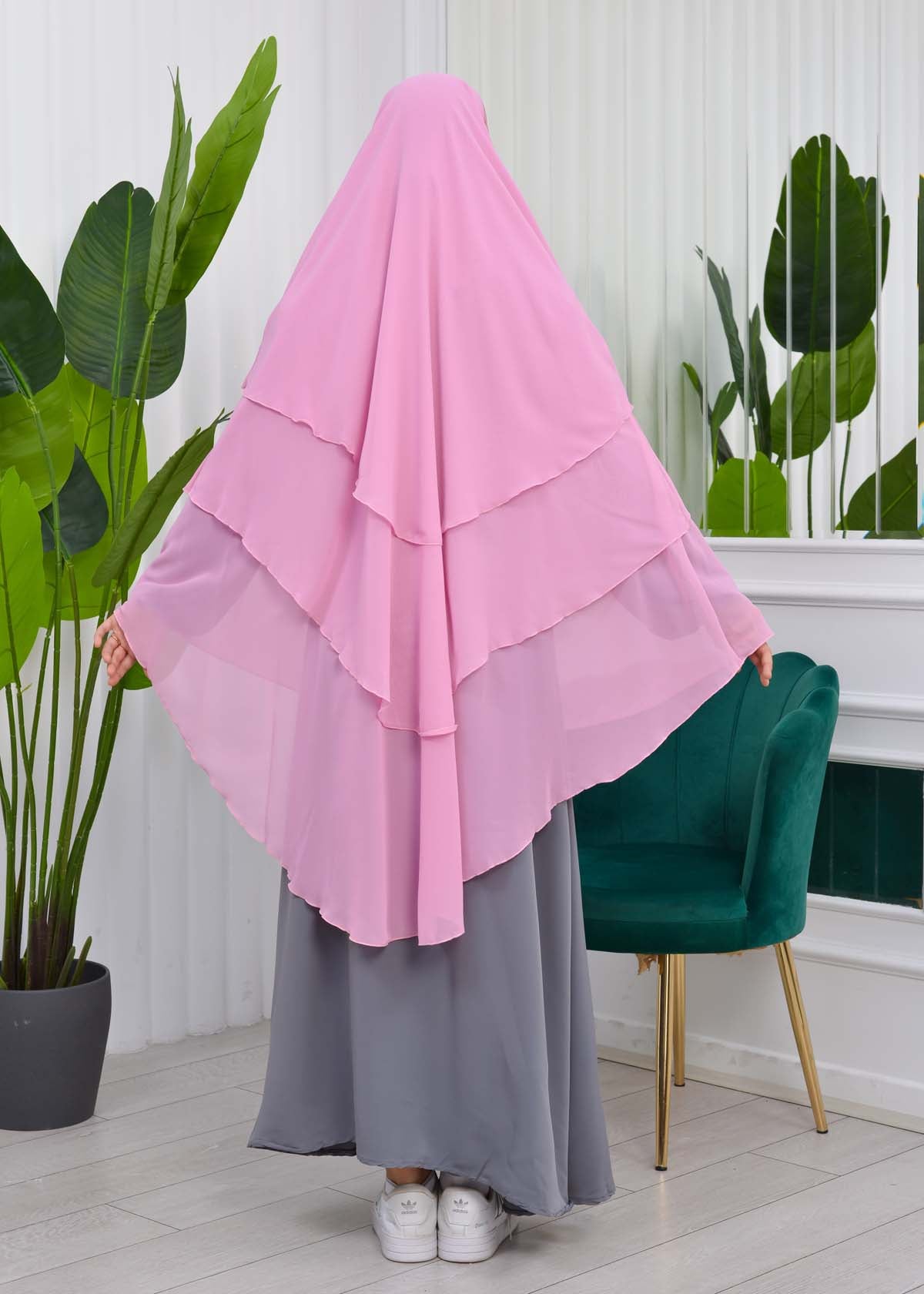 Chiffon Hijab Ready Made Veiled Practical Scarf 3 Layer - Cover Souffle 827 - Hellrosa