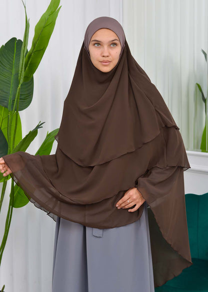 Chiffon Hijab Ready Made Veiled Practical Scarf 3 Layer - Cover Souffle 827 - Dunkelbraun