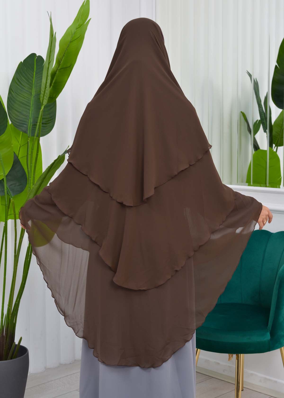 Chiffon Hijab Ready Made Veiled Practical Scarf 3 Layer - Cover Souffle 827 - Dunkelbraun