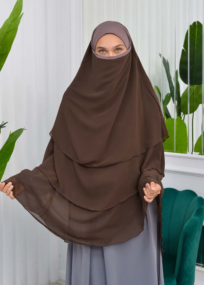 Chiffon Hijab Ready Made Veiled Practical Scarf 3 Layer - Cover Souffle 827 - Dunkelbraun