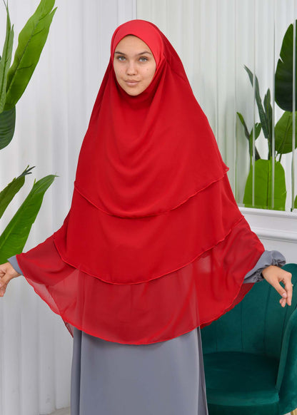 Chiffon Hijab Ready Made Veiled Practical Scarf 3 Layer - Cover Souffle 827 - Rot
