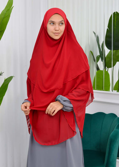 Chiffon Hijab Ready Made Veiled Practical Scarf 3 Layer - Cover Souffle 827 - Rot