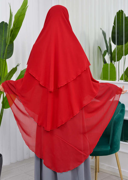 Chiffon Hijab Ready Made Veiled Practical Scarf 3 Layer - Cover Souffle 827 - Rot