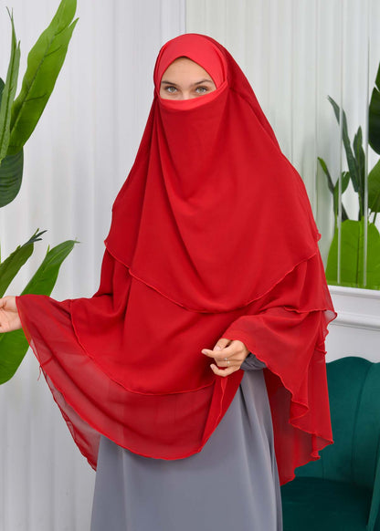 Chiffon Hijab Ready Made Veiled Practical Scarf 3 Layer - Cover Souffle 827 - Rot