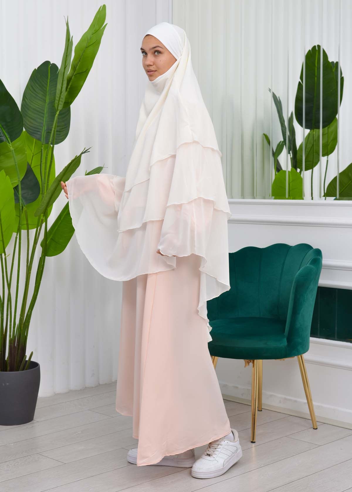 Chiffon Hijab Ready Made Veiled Practical Scarf 3 Layer - Cover Souffle 827 - Ecru