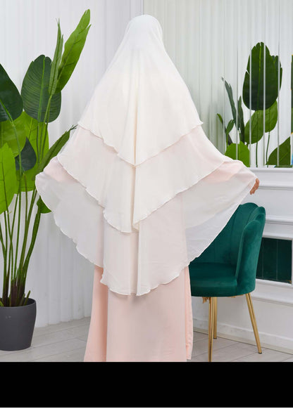 Chiffon Hijab Ready Made Veiled Practical Scarf 3 Layer - Cover Souffle 827 - Ecru