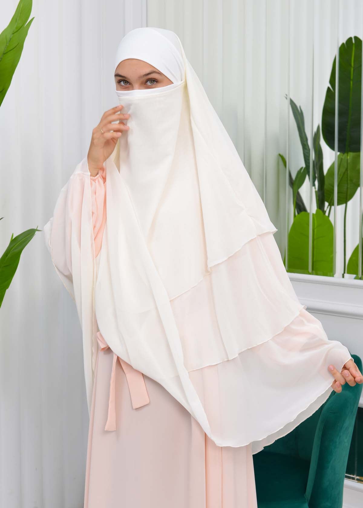 Chiffon Hijab Ready Made Veiled Practical Scarf 3 Layer - Cover Souffle 827 - Ecru