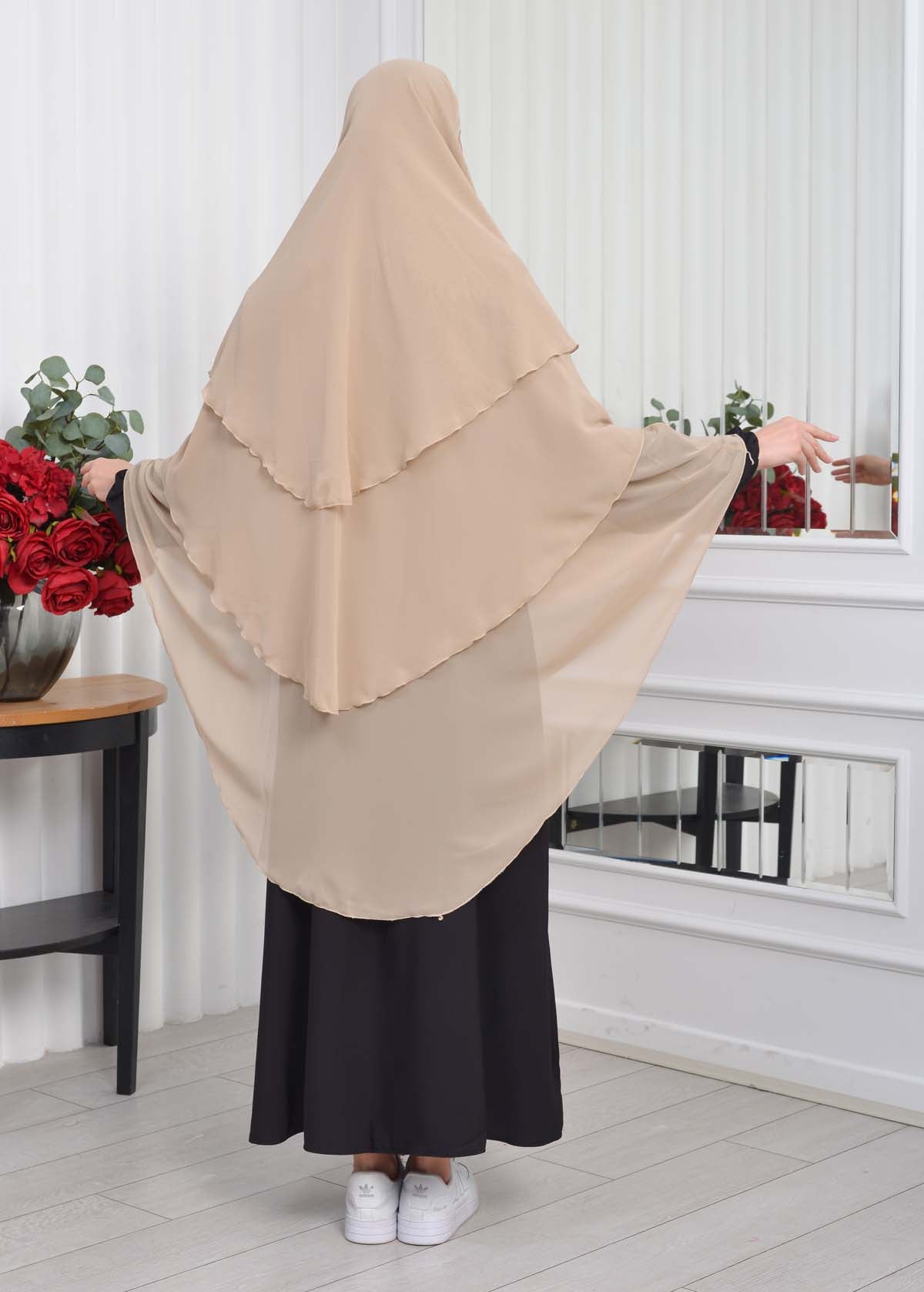 Chiffon Hijab Ready Made Veiled Practical Scarf 3 Layer - Cover Souffle 827 - Beige