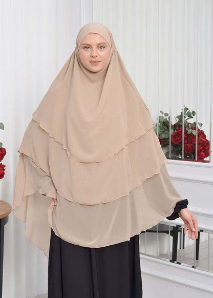 Chiffon Hijab Ready Made Veiled Practical Scarf 3 Layer - Cover Souffle 827 - Beige