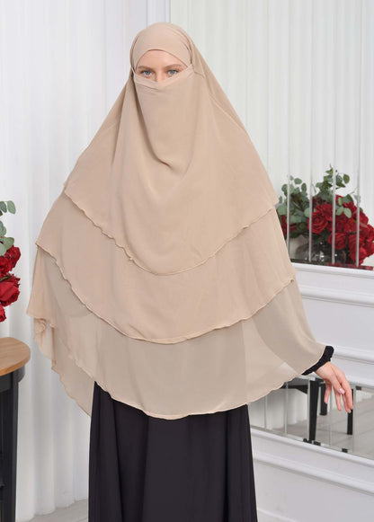 Chiffon Hijab Ready Made Veiled Practical Scarf 3 Layer - Cover Souffle 827 - Beige