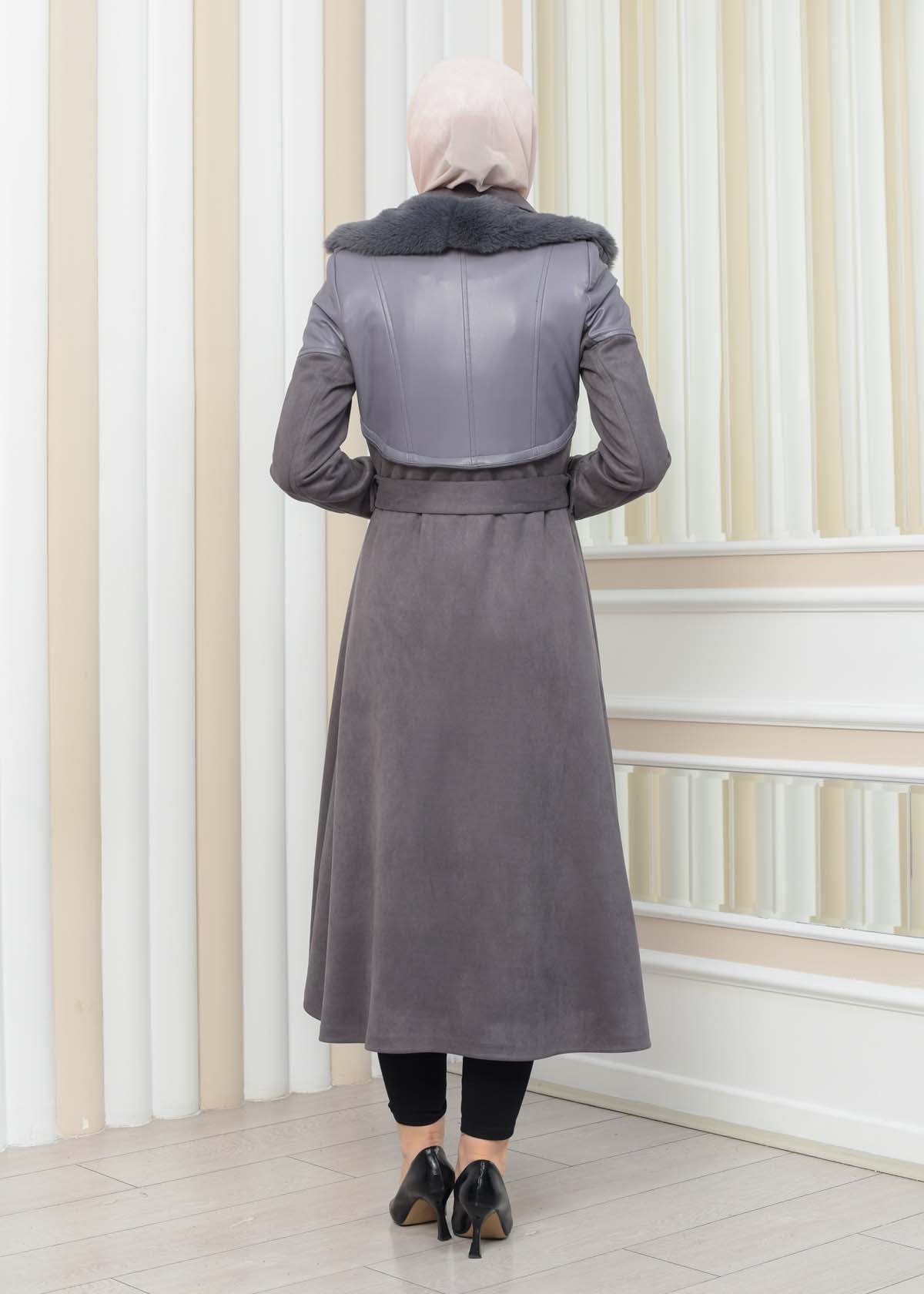 Damen Winter-Trenchcoat aus Wildleder und Leder 1351 - Grau