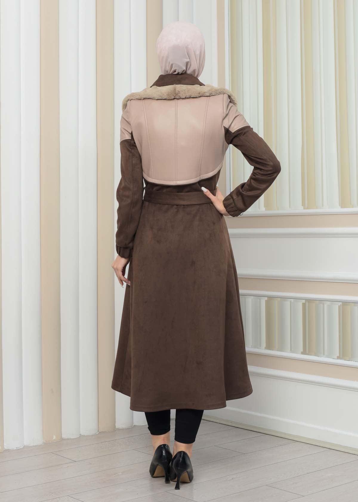 Damen Winter-Trenchcoat aus Wildleder und Leder 1351 - Beige