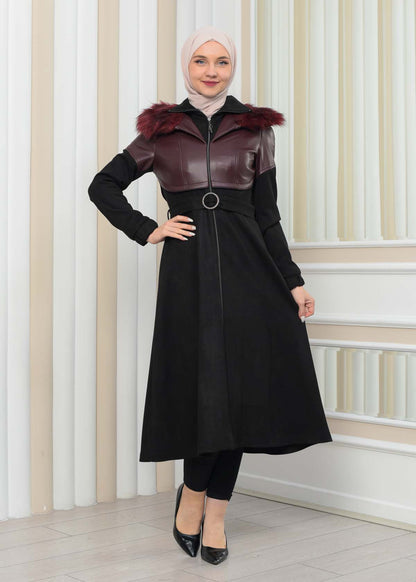 Damen Winter-Trenchcoat aus Wildleder und Leder 1351 - Bordeaux