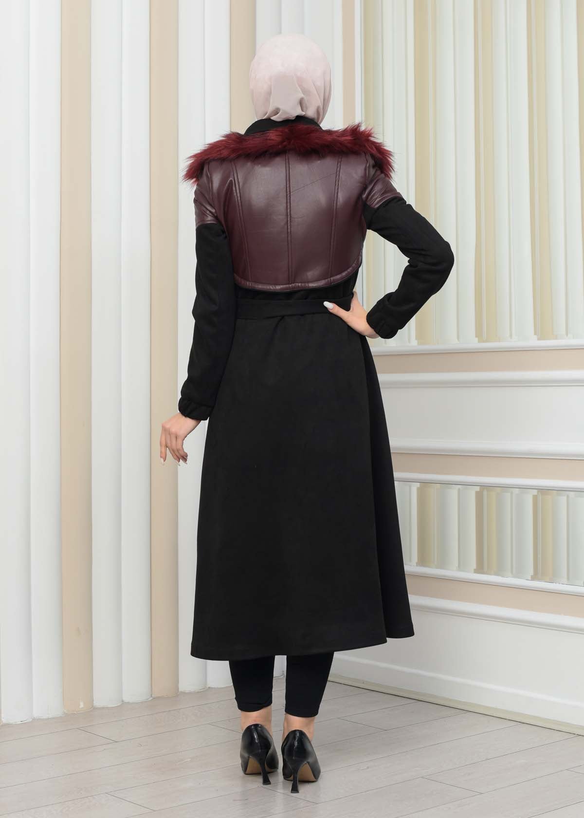 Damen Winter-Trenchcoat aus Wildleder und Leder 1351 - Bordeaux