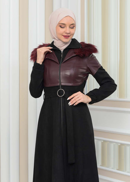 Damen Winter-Trenchcoat aus Wildleder und Leder 1351 - Bordeaux