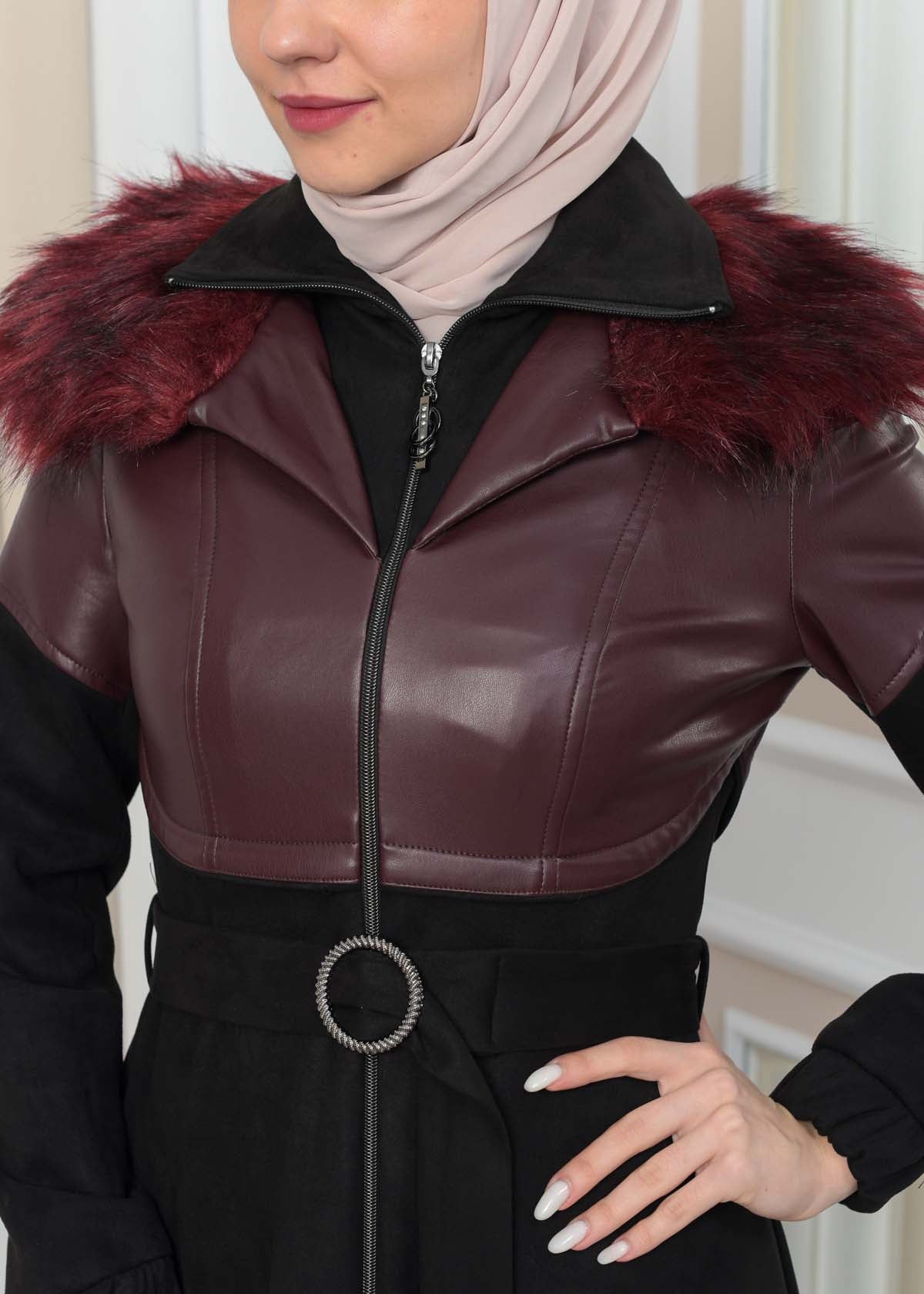 Damen Winter-Trenchcoat aus Wildleder und Leder 1351 - Bordeaux