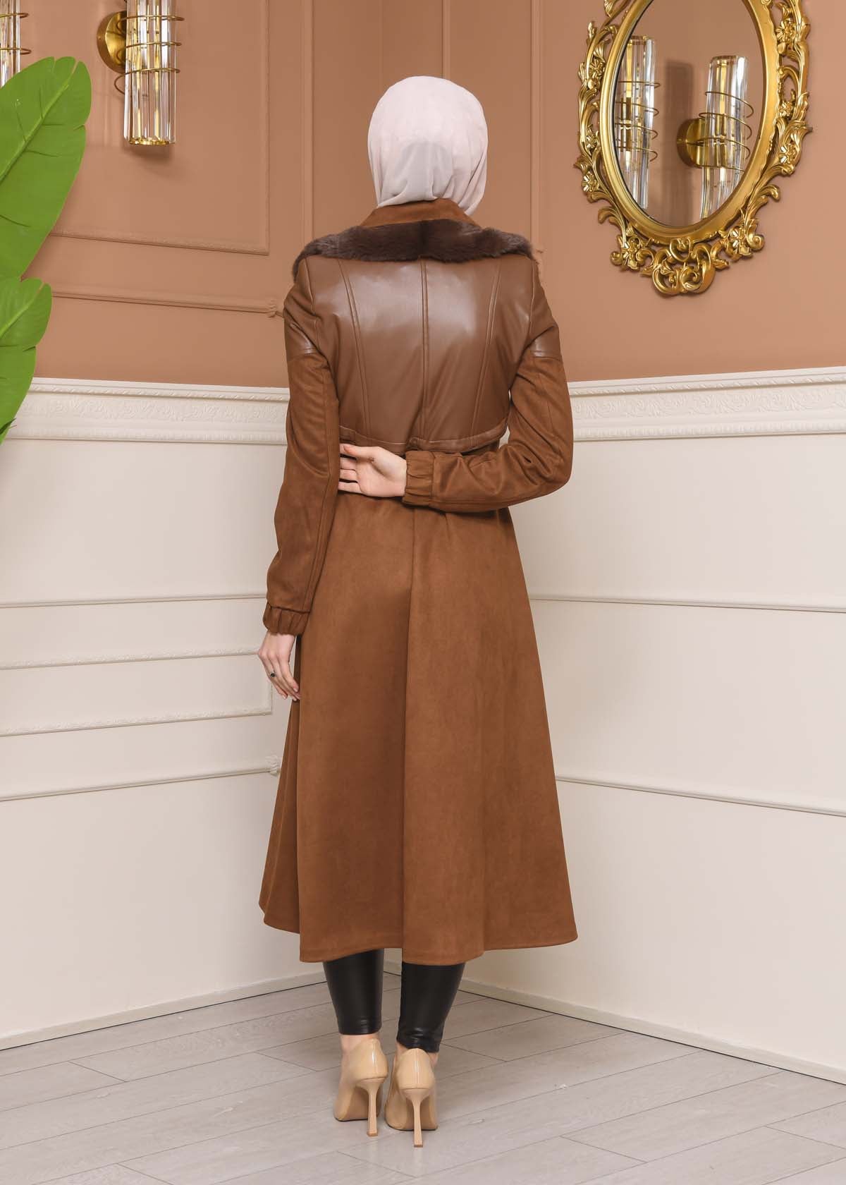 Damen Winter-Trenchcoat aus Wildleder und Leder 1351 - Braun